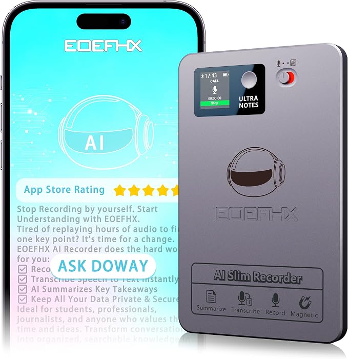 AI Voice Recorder, Transcribe & Summarize with Deep AI Analysis, Support 152 Languages, App Control, AI Noise Cancellation, Upgraded Built-in MagSafe, 64GB Audio Recorder for Meetings, Lectures, Call