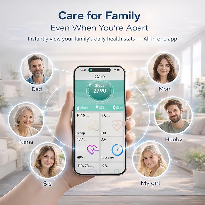 Smart Ring Health & Fitness Tracker for Men & Women, Heart Rate, SPO₂, Sleep & Activity Monitoring, IP68 Waterproof, Long Battery Life, Family Care Mode, No Subscription Fee (Gold, 7)