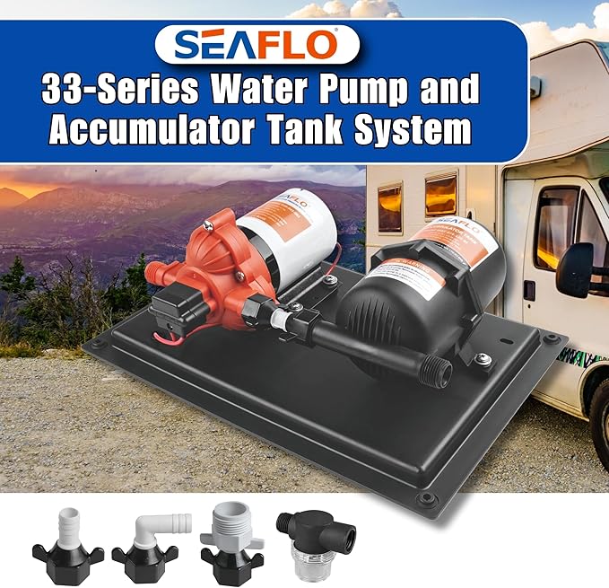 SEAFLO 33-Series Water Pump and Accumulator Tank System - 12V DC, 3.0 GPM, 45 PSI, 0.2 Gallon Tank - Reduces Cycling For Marine, Boat, RV, Off-Grid Applications- 4-Year Warranty! CE & RoHS Certified