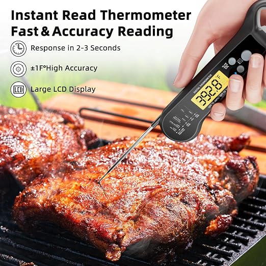 Instant Read Meat Thermometer for Grill and BBQ, Fast Accuracy Digital Food Thermometer with Backlight&Waterproof for Cooking,Baking,Fish,Liquids,Lamb,Chicken