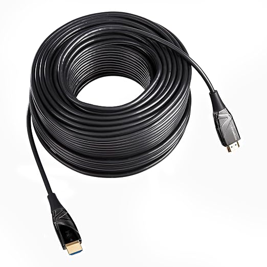 Amazon Basics HDMI Fiber Optic Cable, 18Gbps High-Speed, 4K@60Hz, 2160p, 48-Bit Color, Gold Plated, Audio Return, Ethernet Ready, 150 Foot, Black