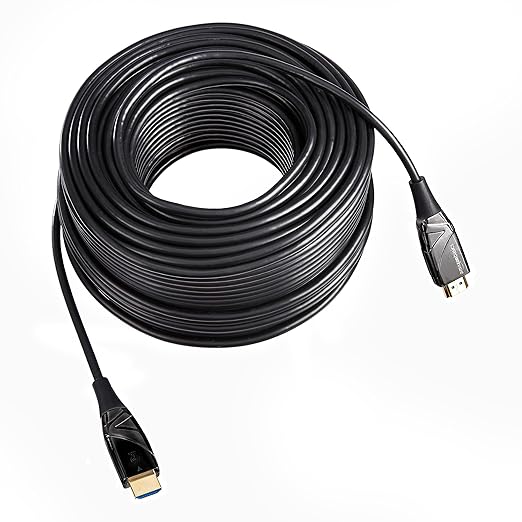 Amazon Basics HDMI Fiber Optic Cable, 18Gbps High-Speed, 4K@60Hz, 2160p, 48-Bit Color, Gold Plated, Audio Return, Ethernet Ready, 150 Foot, Black (Pack of 2)
