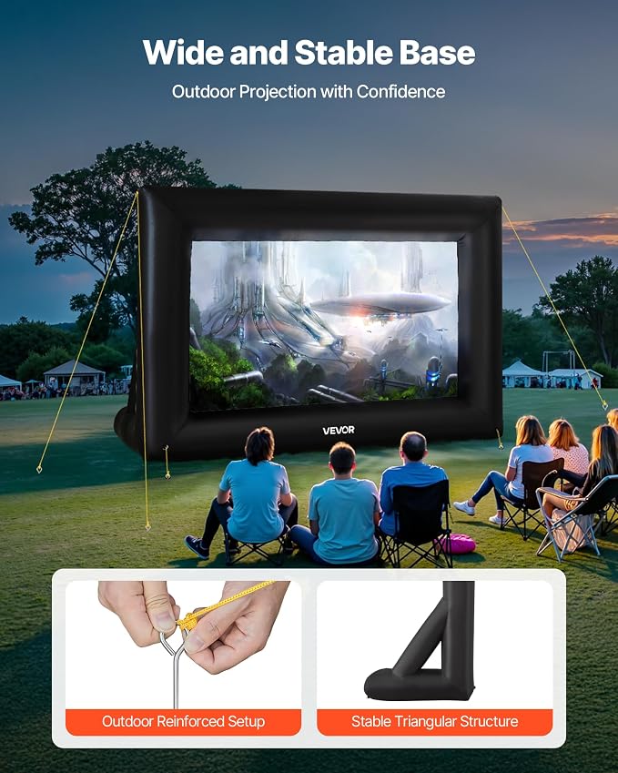 VEVOR 14FT Inflatable Projector Screen, Inflatable Movie Screen Outdoor with 120W Air Blower Projector Screen Oxford Fabric Material Blow Up Screen for Outdoor Backyard, Home Theater, Theme Party