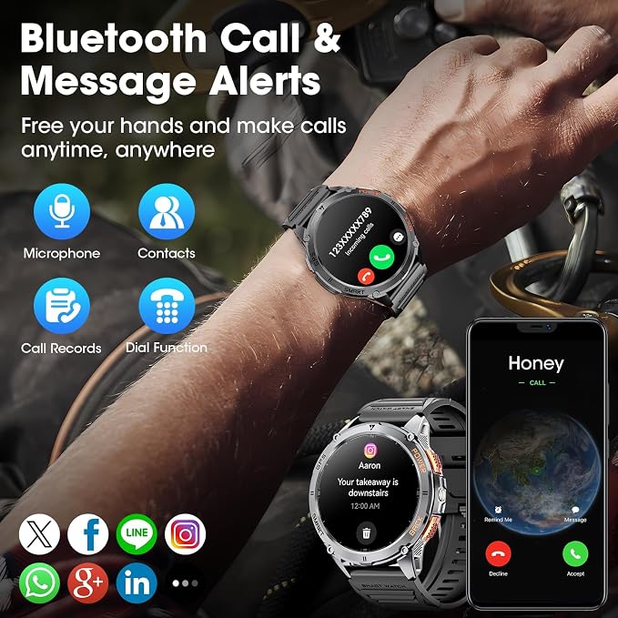 Military Smart Watches for Men with GPS, 1.43" AMOLED Bluetooth Call Smartwatch with LED Flashlight, Smart Watch for Android iOS, IP68 Waterproof Fitness Tracker with Heart Rate (Black)