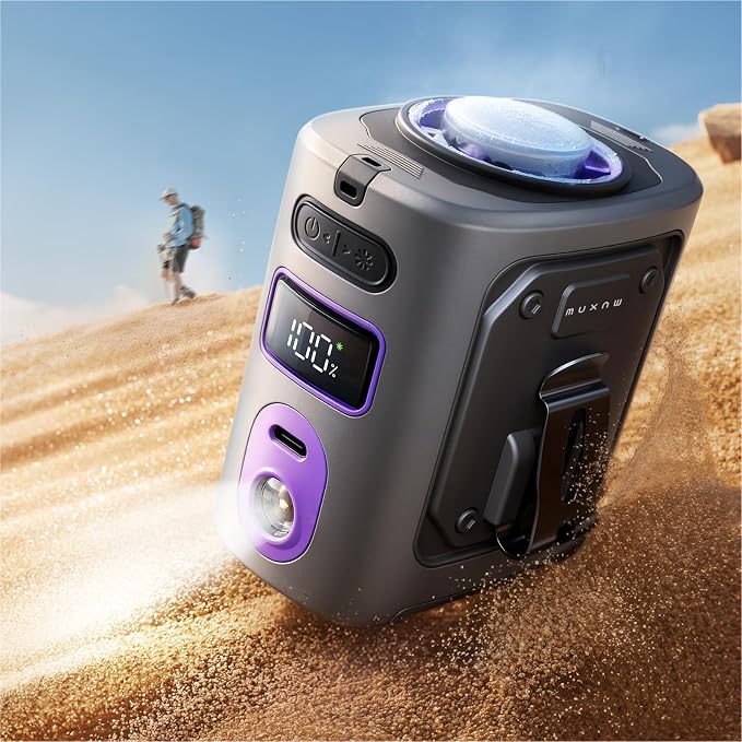 Clip-On Portable Waist Fan, 8000mAh Rechargeable Personal Cooling Belt, 14000RPM 5-Speed Quiet with LED Light & 24-Hour Battery, Outdoor Wearable Fan for Construction Jobsite Camping Travel Gardening