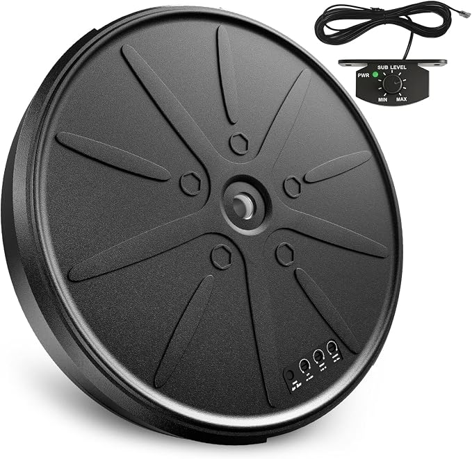 Junsun 800W Powered 12" Spare Tire Car Subwoofer with Built-in Amp & Remote - Anti-Theft Hidden Design, Deep Bass, Easy Plug & Play Install for Most Vehicles (Includes Wire Kit)
