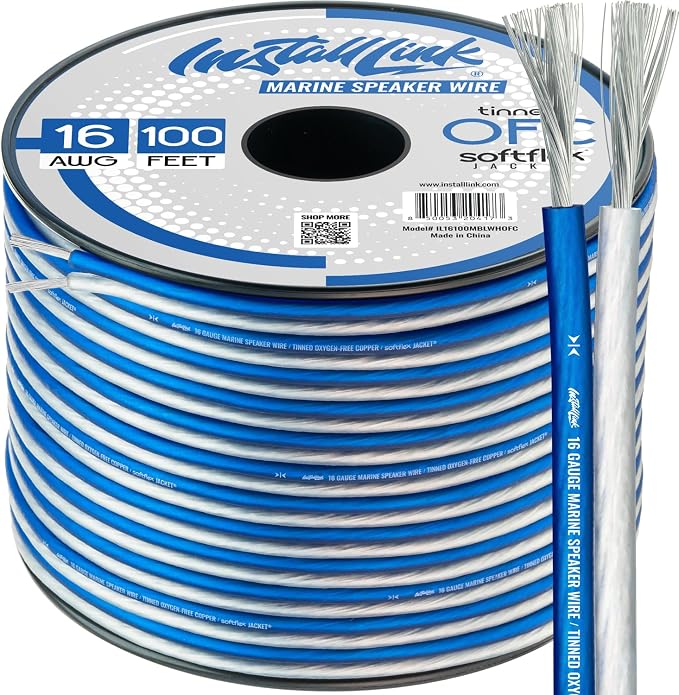 Install Link 16 AWG Gauge (Tinned OFC) Marine Speaker Wire Cable (100 Feet)