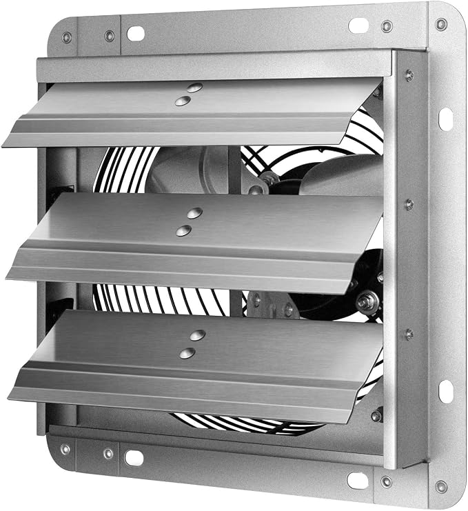 Simple Deluxe 7 Inch Wall Mounted Shutter Exhaust Fan, Aluminum, 1600 RPM, 760 CFM, for Attic, Garage, Louvered Vent, And Greenhouse, Silver