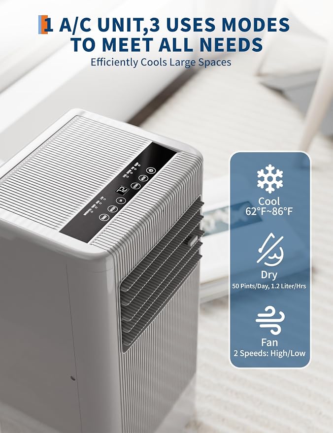 GarveeTech 8000 BTU Portable Air Conditioner 3 Speeds & Sleep Mode, 3 in-1 Cooling AC Portable Air Conditioner for Room, Standing Air Conditioner for Room, Ventless Floor Air Conditioner