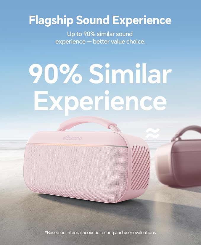 dbsono Portable Bluetooth Speaker Wireless: 100W(Peak) SoundPulse 2.0 with BassBoost, Waterproof Loud Party Speakers, Unlimited Pairing, TWS for Outdoor/Indoor, Beach Vacation Essential, Pink
