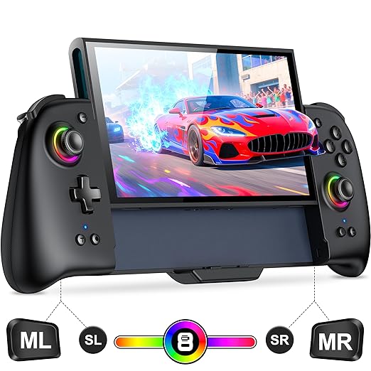 Gammeefy Switch 2 Controller – Hall Effect Joysticks & Enhanced Grip – One Piece Switch Joypad Replacement Switch 2 Pro Controller with 8-Color RGB Lighting, Turbo, Macros - Black, 7.9"