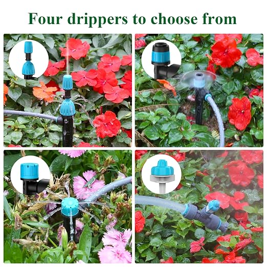 150FT Drip Irrigation System Kit with 2 Zone Water Timer for Garden,High-Flow Mainline Automatic Watering System,16PCS Adjustable Nozzles,Fast-Plug Tube for Agricultural Yard,Lawn,Greenhouse