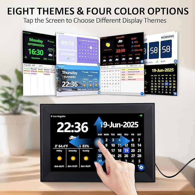 WiFi 10.1 Inch Digital Alarm Clock for Seniors, Large Display with Day/Date Smart Touchscreen Electronic Calendar 64 Alarms 64 Reminders Dementia Alarm Clock for Elderly（Black）