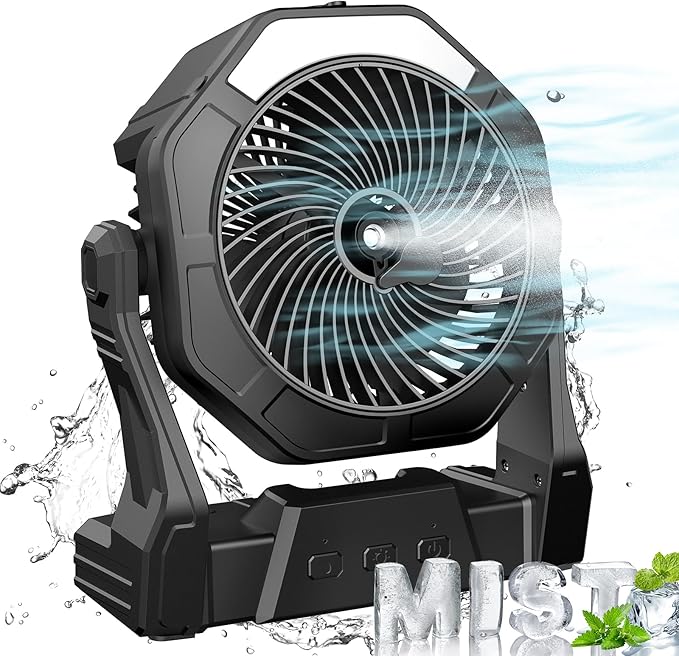 Ausic Portable Misting fan, 8-Inch Cooling Mist Fans, [8-35Hrs] USB Rechargeable Battery Powered Fan with Mister, 250mL Water Tank & LED Lantern, for Home Desk, Bedroom, Office, Outdoor&Indoor Use