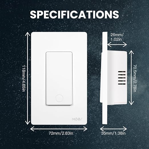 MOES Smart Single Pole Light Switch, 2.4GHz WiFi Wall Switch, Needs Neutral Wire, Multi-Control, Smart Life/TUYA APP Control, Voice Control with Alexa/Google Home, White 1 Gang