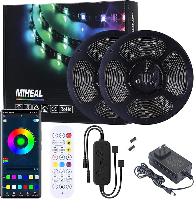 MIHEAL Led Strip Lights Kit 32.8 Ft (10m) 300leds Waterproof 5050 SMD RGB LED Flexible Lights with 44key ir Controller and Power Supply for Home,Kitchen,Trucks,Sitting Room and Bedroom Decoration.