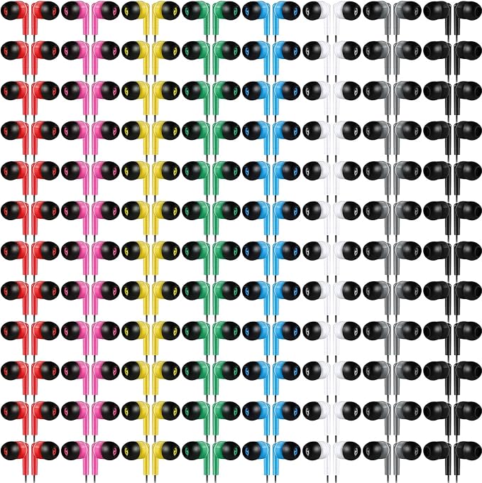 Konohan 160 Packs Bulk Earbuds with Wire Earphones Classroom Wired Headphones for Students Headphones Individually Bagged, 8 Colors Ear Buds Bulk for Classroom School Library(Bright Color)