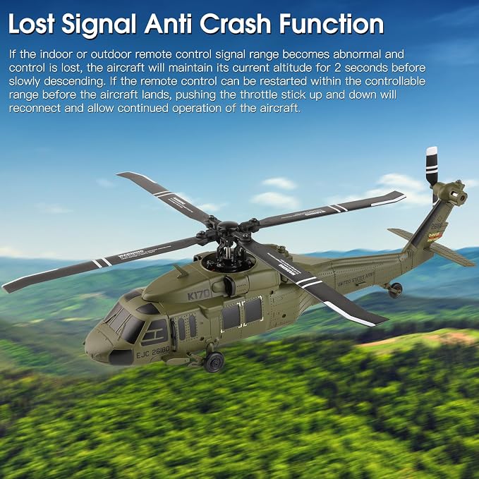 WLtoys K170 RC Helicopter, 4CH 2.4GHz Fixed-Wing Aircraft RTF with 6-Axis Gyro, One-Key Stunt & Altitude Hold, Crash-Resistant, Outdoor/Indoor Helicopter for Beginner Teens Adults