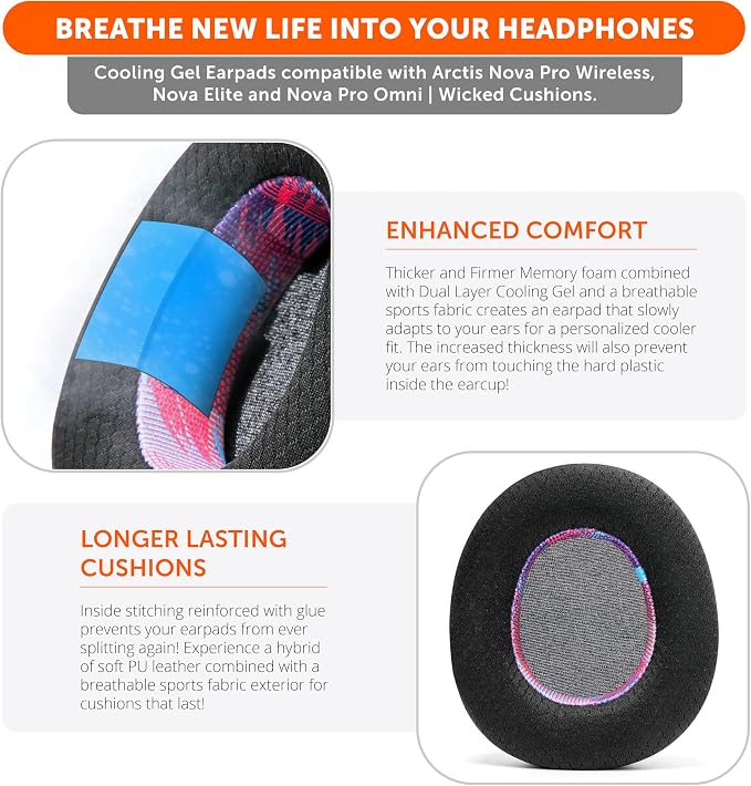 WC Freeze Nova Pro Wireless - Cooling Gel Earpads for Arctis Nova Pro Wireless, Nova Elite & Nova Pro Omni (Doesn’t Fit Other Models), by Wicked Cushions, Extra Thick & Comfortable | Speed Racer