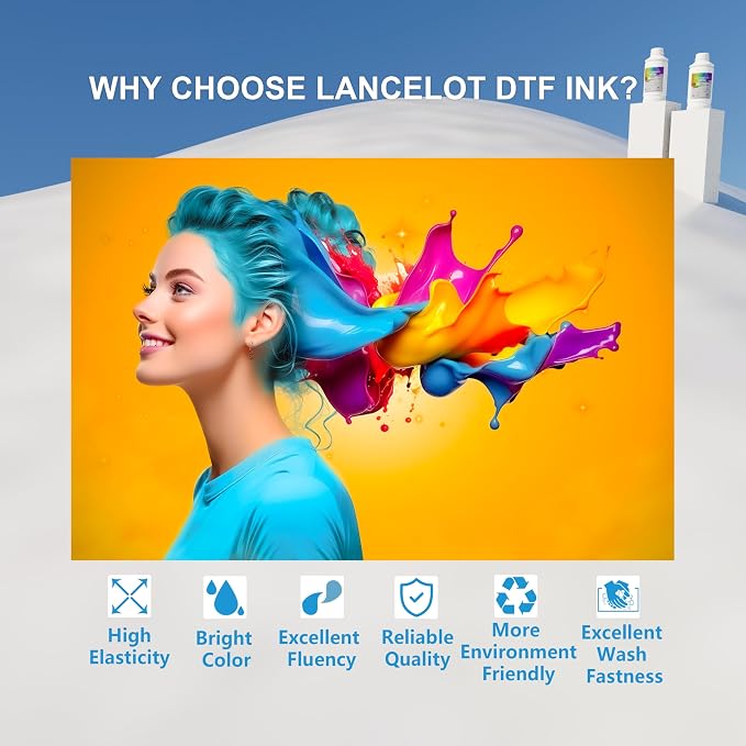 Lancelot Premium DTF Ink 500ML-Vibrant & Durable PET Film Transfer Ink for DTF Printer, Ep Printers Ep ET-8550, XP-15000, L1800, L805, R1390, R2400 for Heat Transfer Printing 500ml(500ml*1,1WH)