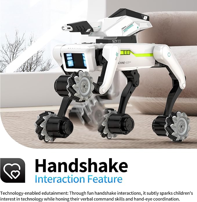 EVADA 3 in 1 Robot Dog with Wheels Kit, 30+ Bionic Actions, Voice & Remote Control, Programmable Moves, Rechargeable Battery, All-Terrain Stunt Pet Toy for Kids (Removable Claw & Cannon)