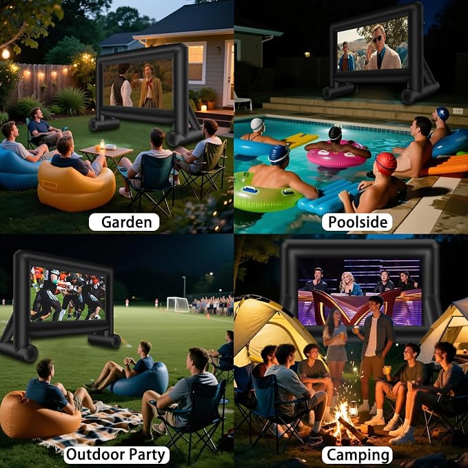 14 Feet Indoor and Outdoor Inflatable Blow up Mega Movie Projector Screen with Carry Bag for Front and Rear Projection