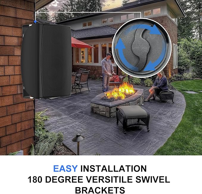 Herdio 4" Passive Outdoor Speakers Waterproof Wired, 200W Wall Mount Speakers with Superior Sound,Dual Swivel Brackets for Patio/Deck/Backyard (Pair, Black)