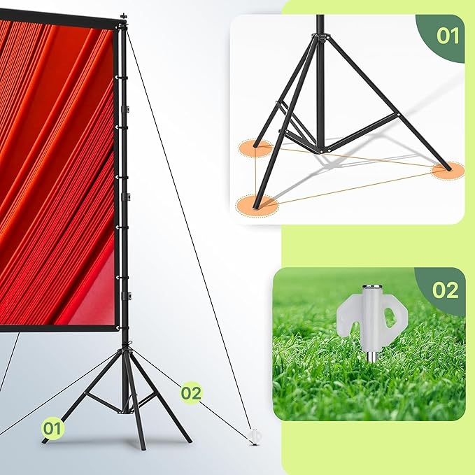 AAJK 120in Outdoor Projector Screen with Stand,Portable 16:9 4K HD Indoor Outdoor Projection Screen with Wrinkle-Free Design, Ideal for Home Theater and Backyard Cinema – Includes Carry Bag