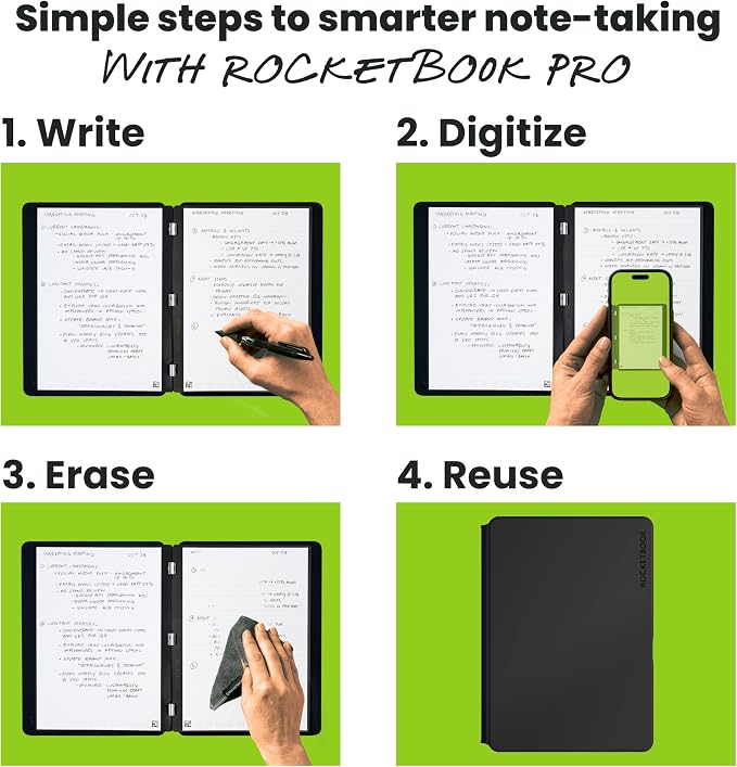 Rocketbook Pro Smart Reusable Notebook, Lined & Dotted Interchangeable Pages, For Work and Business Meetings, Letter Size 8.5x11, Green