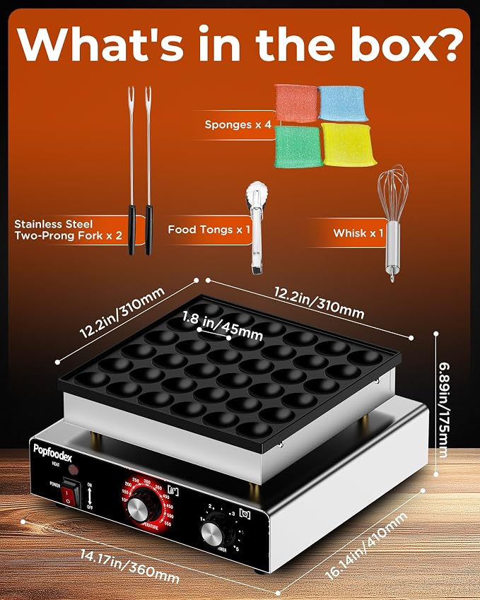 Mini Pancake Maker, 36PCS Maquina Para Mini Pancake, 950W Electric Pancake Machine with Non-Stick Coating, Time and Temp Control, for Home Restaurant Snacks