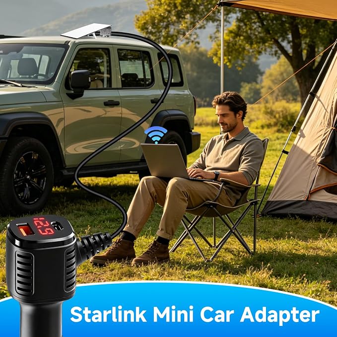 Starlink Mini Car Adapter,6.56FT Starlink Mini Car Charger 12/24V Step Up to 30V 3.5A DC Power Cable Starlink Mini Accessories with Digital Display Cigarette Lighter Adapte for Trucks RV Ships