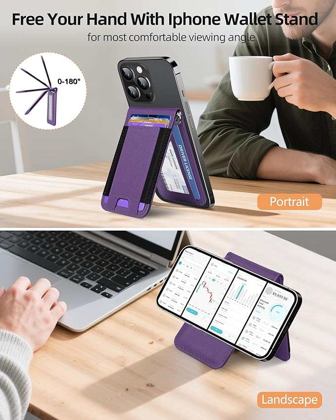 ExtreLife for MagSafe Wallet with Money Clip, Stronger Magnetic Wallet for iPhone 17/16/15/14/13/12 Series, RFID Blocking, for iPhone Wallet with Stand, ID Window & 8 Card Holder, Purple