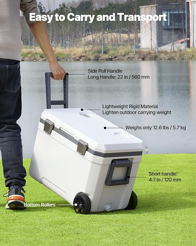 VEVOR Portable Cooler,Hard Cooler with Ice Retention, Heavy-Duty Handles and Strap, Lightweight Rigid Material Insulated Portable Cooler, Suitable for Family Picnics and Short Trips