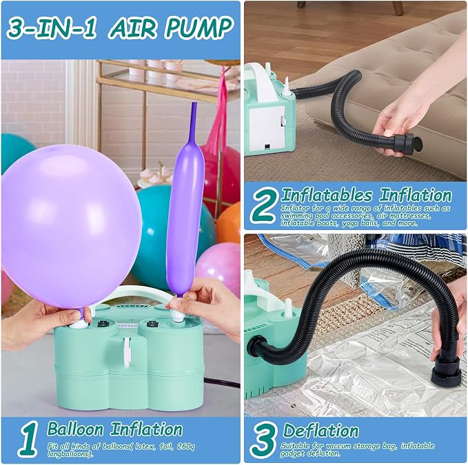 AGPTEK Electric Air Balloon Pump, 110V 600W Rose Red Portable Dual Nozzle Inflator/Blower for Party Decoration