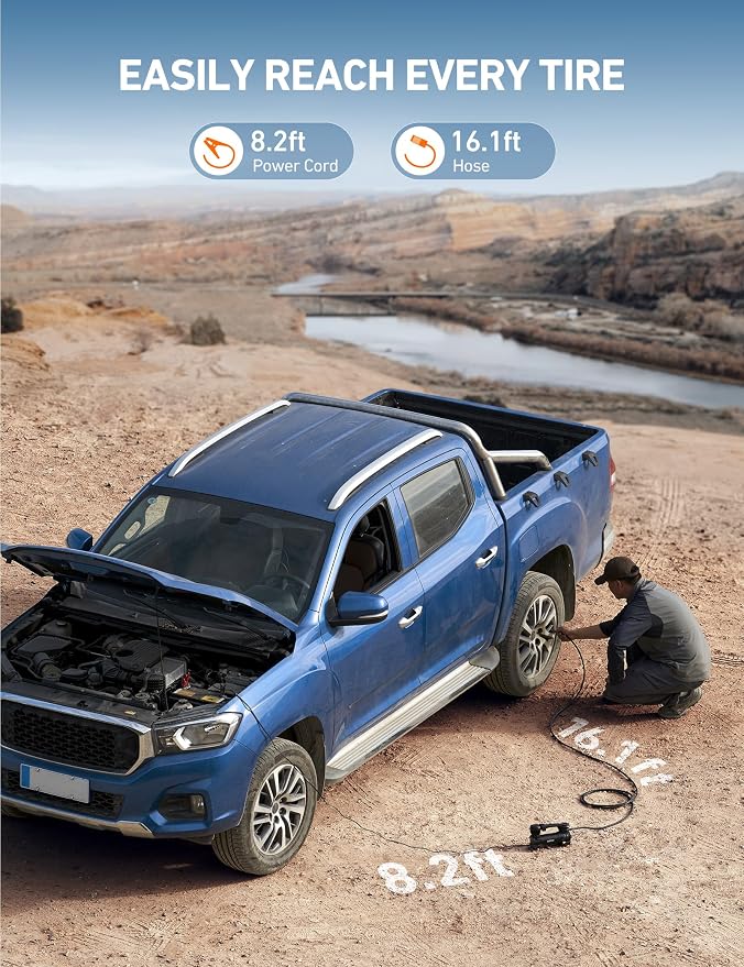 AstroAI T4 Truck Tire Inflator Portable Air Compressor, 120PSI Heavy Duty 12V Air Compressor with Digital Gauge & Auto Shut Off, Fast Inflation Air Pump for Trucks, Pickups, SUVs, RVs | Alligator Clips, LED Light