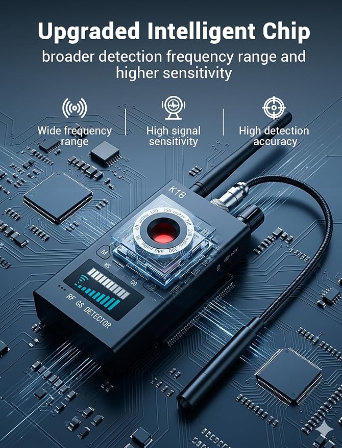 Hidden Camera Detectors, 3-in-1 GPS Tracker Detector, Bug Detector, Ultra-Long Battery Life, RF Detector for Airbnb, Hotels, Bathroom, Home, Office