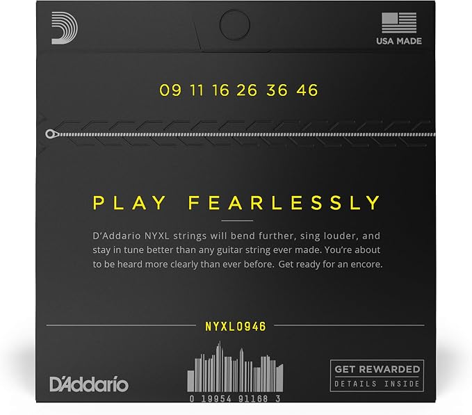 D'Addario Electric Guitar Strings, NYXL Nickel Plated, NYXL0946, Super Light Top/Regular Bottom gauge 09-46, 6-String Set, Pack of 1