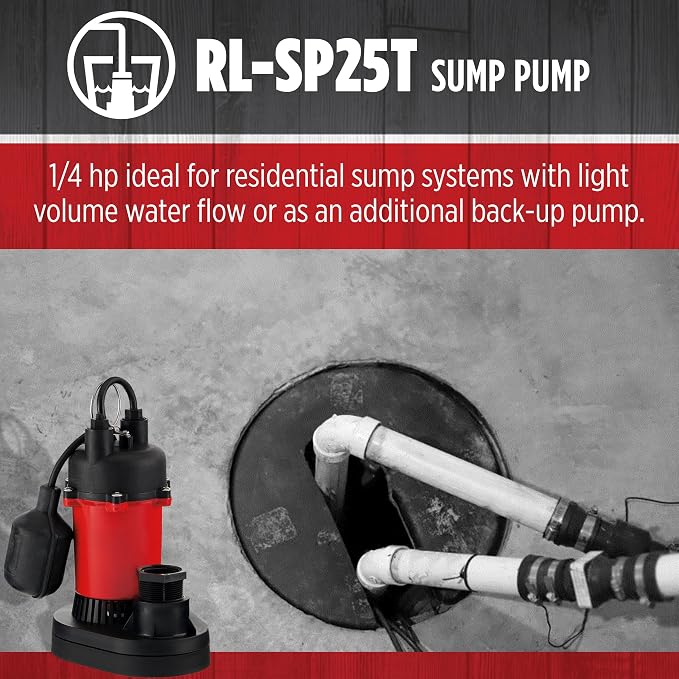 Red Lion RL-SP25T 115-Volt, 1/4 HP, 3088 GPH Aluminum and Thermoplastic Sump Pump with Tethered Switch and 8-Ft. Cord, Red, 14942739
