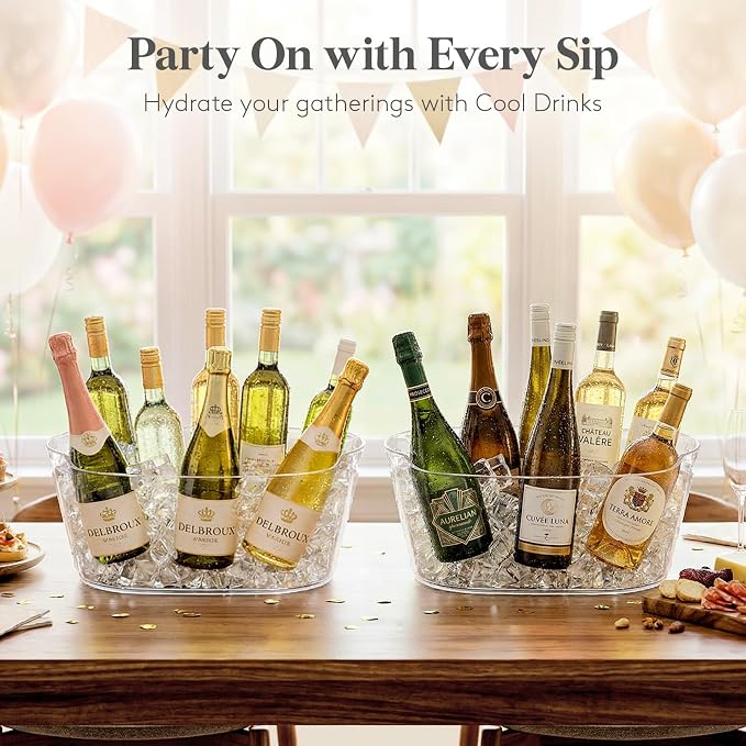 Lifewit 13L Ice Bucket for Parties 2 Pcs, Large Plastic Drink Cooler for Champagne Wine, Beer, Clear Beverage Tub for Mimosa & Cocktail Bar, Portable Chiller for Party Hosting & Serving
