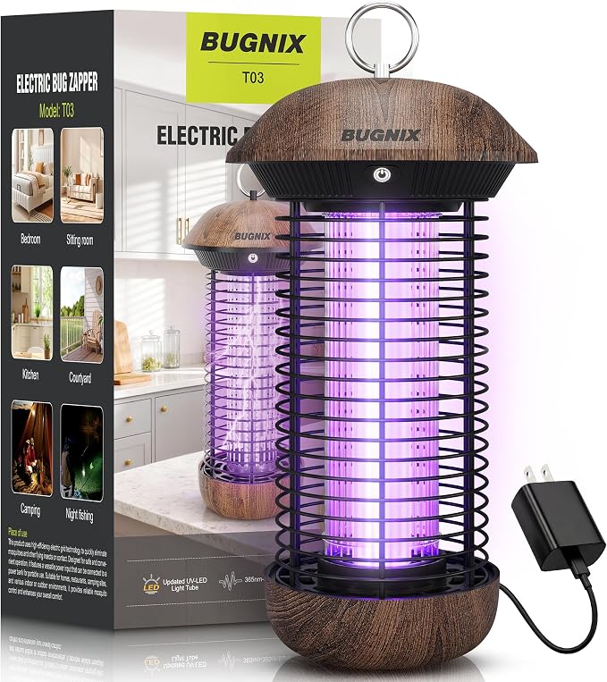 Bug Zapper Indoor Outdoor, Electric Mosquito Zapper 4200V, USB Powered Plug-in, Works with Adapter or Power Bank, No Built-in Battery, 365-395nm LED Bug Light, ABS Shell, for Home Patio Camping