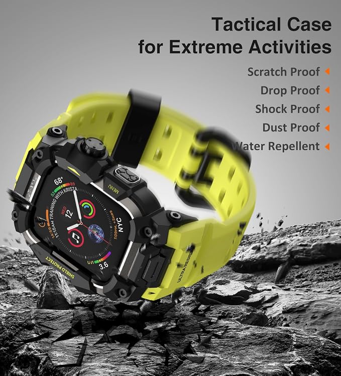 ULTIMAL Rugged Case with Band for Apple Watch Band 45mm,Compatible with Apple Watch Series 9/8/7 45mm Men,Military Grade Shockproof Bumper Cover for iWatch Tactical Band Men (45mm,Fluorescent Green)