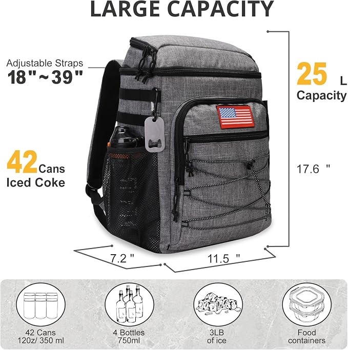 25L Backpack Cooler Keep All Drink Cold for Long Periods of Time Cooler Backpack Insulated Waterproof Portable High Durability Small Cooler Backpack with Compartment for Hiking Camping Beach