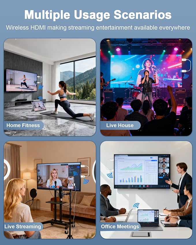 Wireless HDMI Display Adapter, Wireless HDMI Cable for AirPlay/Miracast to 1080P HDTV Big Screen Mirroring Dongle Adapter Receiver Only Design, for MacOS/iOS/Android/Windows, No App/Wi-Fi/Bluetooth