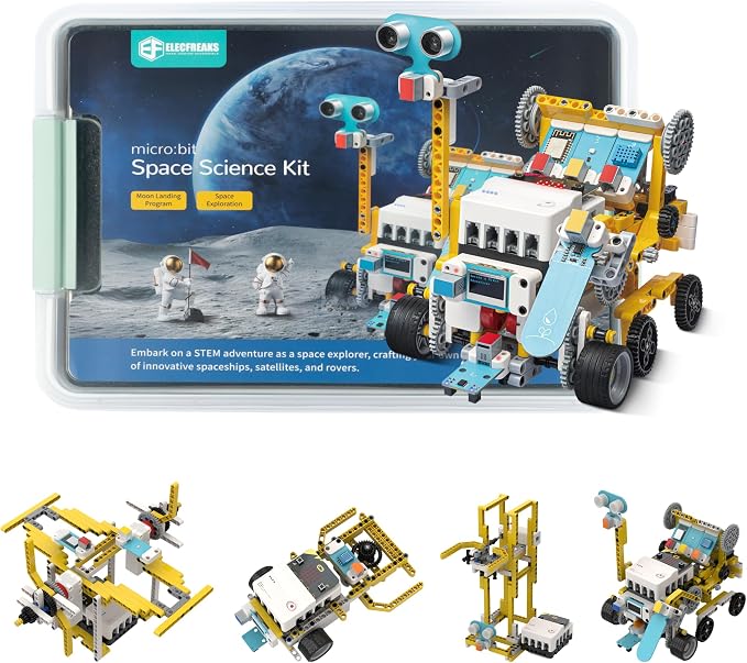 ELECFREAKS Micro:bit Space Kit with Nezha Pro Expansion Board 8+ Space Learning Projects,microbit Starter Planet X Sensors Kit with Closed Loop Motor(Without Micro:bit)