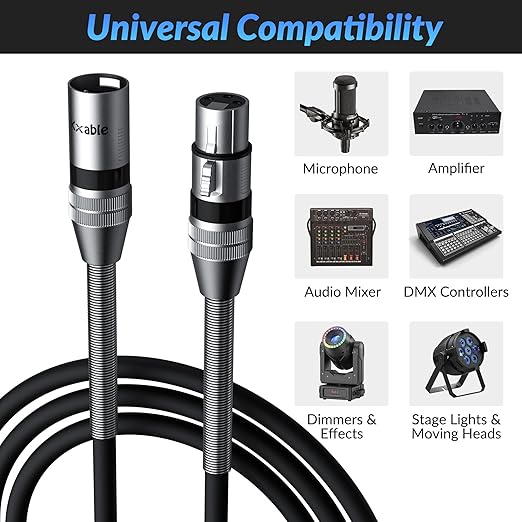 2-Pack DMX Stage Lighting Cable 75FT, 3 Pin XLR Male to Female Cable, Compatible with XLR Microphone Audio Connection, for DJ Moving Head Par Light Mic Mixer, Podcast, 22AWG OFC, 110 Ohms Impedance