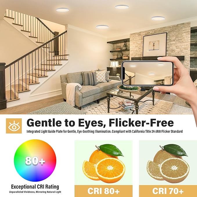 Flush Mount Ceiling Light Fixture - ETL Certified - 9 Inch Dimmable 3000K Warm White LED, 0.63'' Ultra Thin Round Design for Bedroom, Bathroom, Kitchen, Hallway, Basement, Closet (9-Pack)‌
