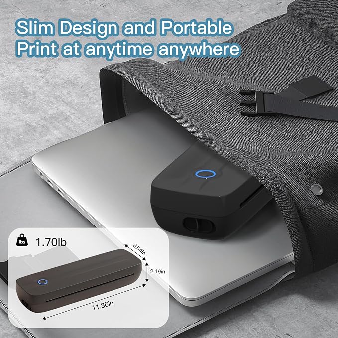 Portable Thermal Printer Wireless for Travel, Supports 8.5" X 11"US Letter/A4/A5/4in/3in/2in Thermal Paper, Bluetooth Inkless Printer Compatible with iOS, Android & Laptop for Office, School, Vehicle