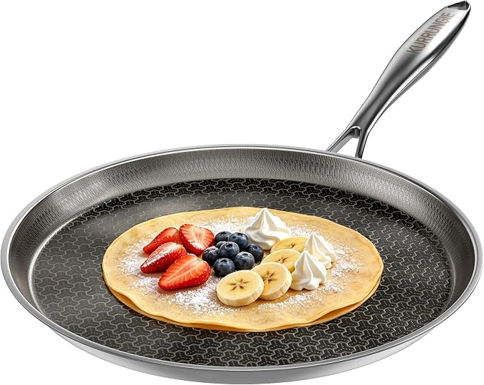 Stainless Steel Crepe Pan, 13 Inch Nonstick Griddle Pan, 5 Layer Non Stick Coating Pancake Pan, Frying Pan,Omelet Pan with All Stove Tops Available