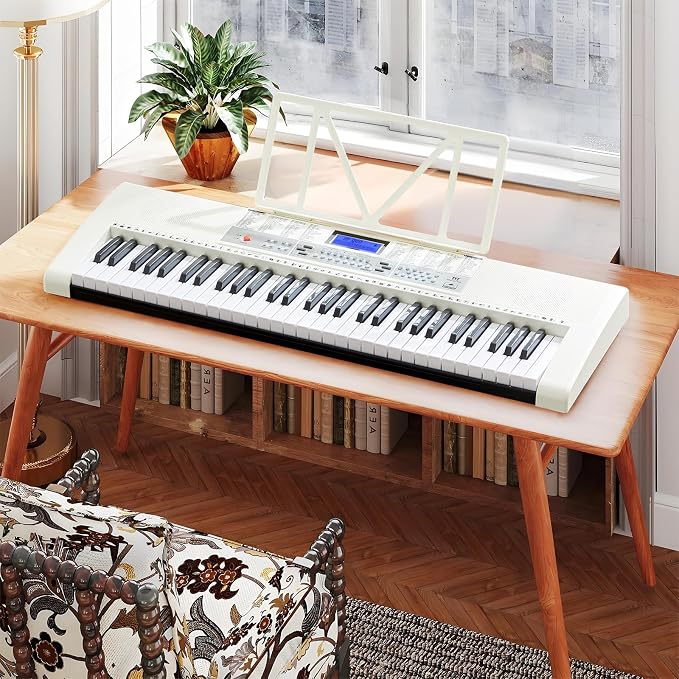 61 Key Piano Keyboard, Electric Keyboard Piano with Light-Up Keys, 255 Tones/Rhythms, Smart Learning System, Headphone, Microphone, Keyboard Stand, Stool, Stickers, Piano Keyboard Set for Beginners