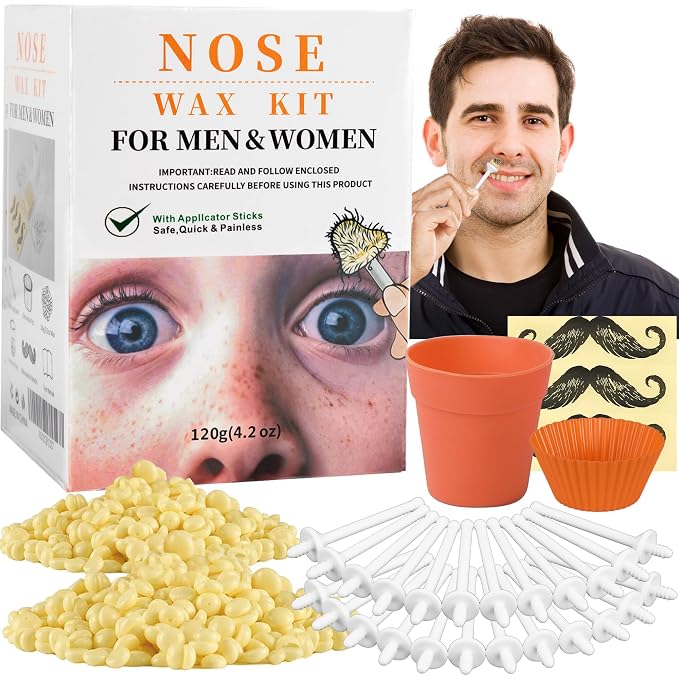 120g Long-Lasting Nose Hair Waxing Kit with 48 Applicators | Painless and Easy Mustache Guard | CoFashion Nose Hair Remover for Men and Women
